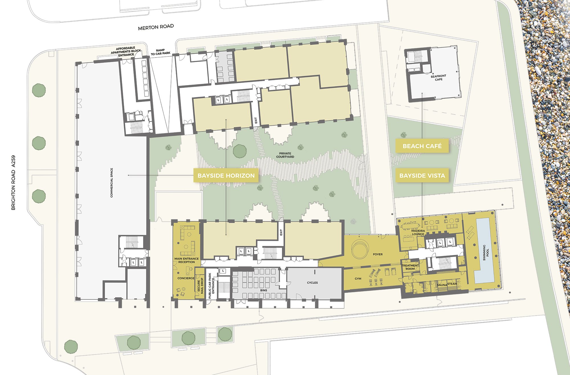 Site plan of the Bayside Apartments development in Worthing